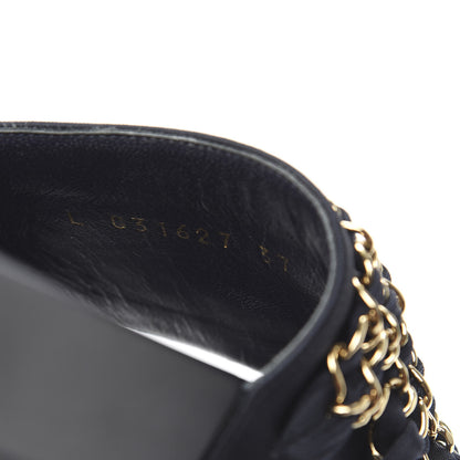 Chanel Lambskin Canvas Chain Flat Sandals 37 Marine 8 of 9