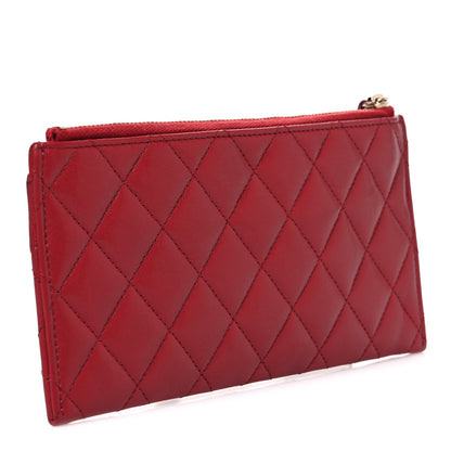 Chanel Sheepskin Quilted Mademoiselle Vintage Zip Pouch Red 3 of 7