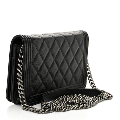 Chanel Caviar Quilted Boy Wallet On Chain WOC Black 3 of 13