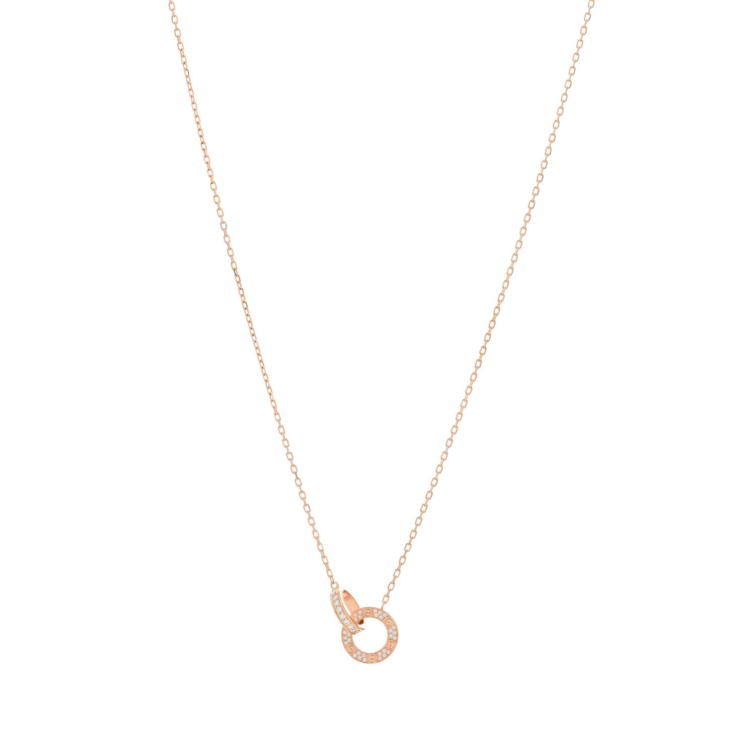 Cartier 18K Pink Gold Diamond Interlocking LOVE Paved Necklace 1 of 4