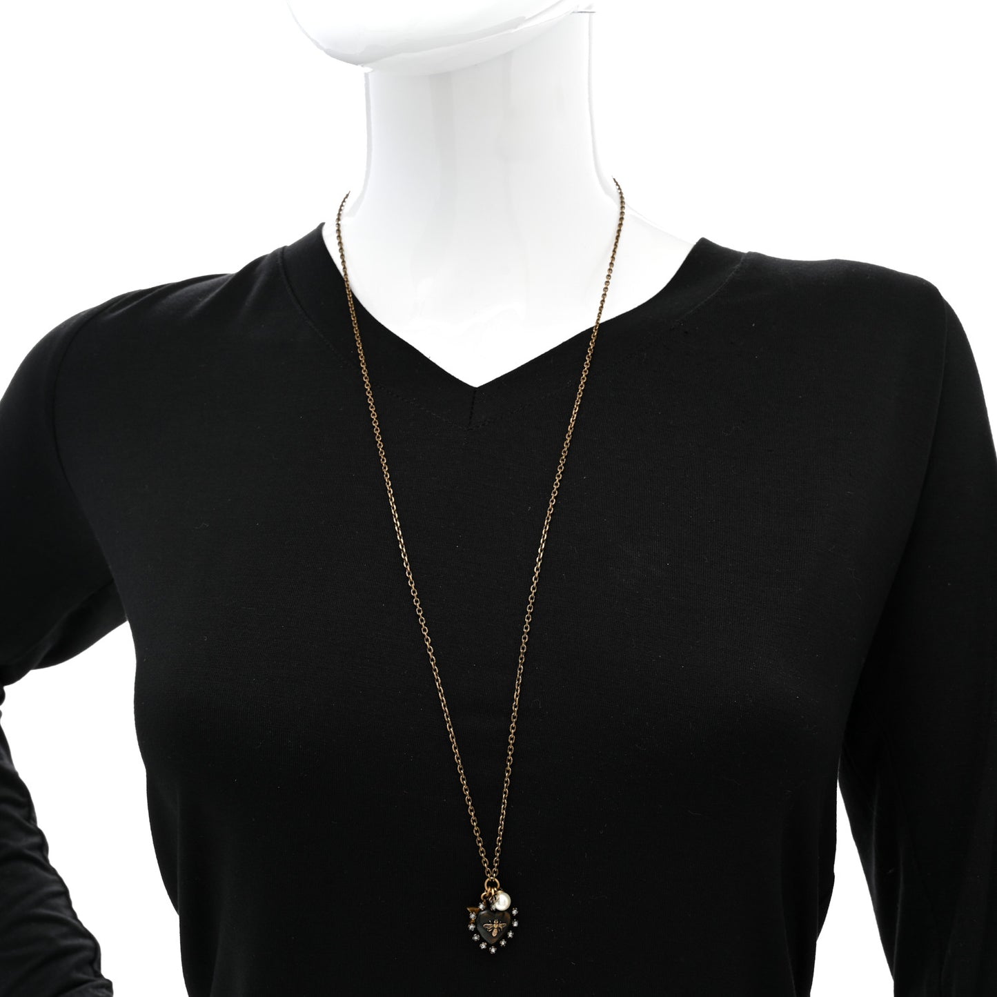 Resin Crystal Pearl Star Bee Necklace Aged Gold Black