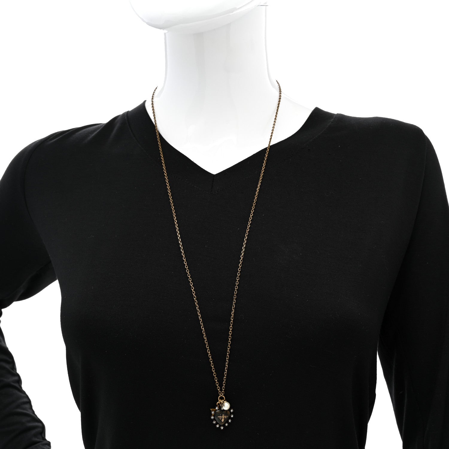 Christian Dior Resin Crystal Pearl Star Bee Necklace Aged Gold Black 2 of 6