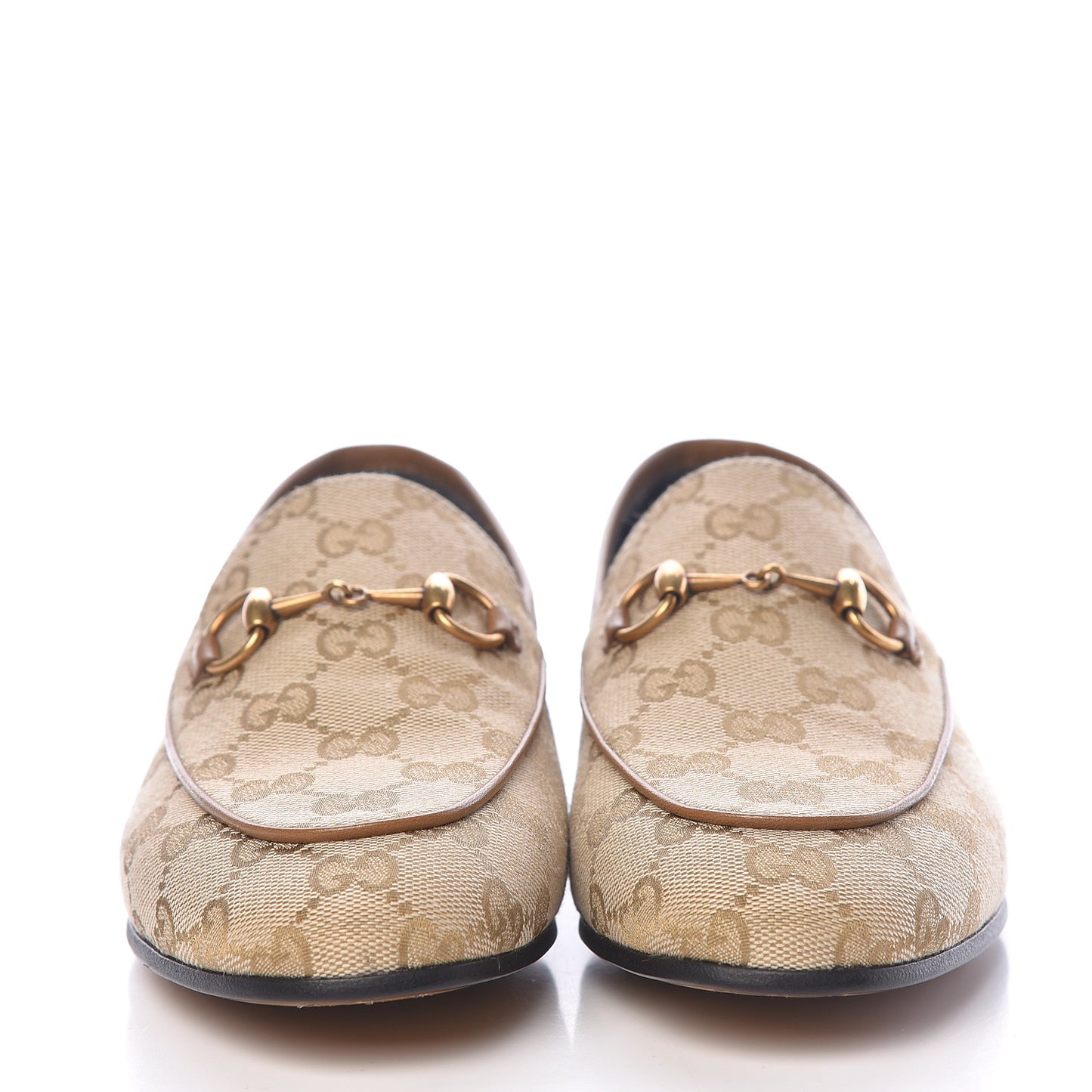 Canvas GG Monogram Horsebit Womens Jordaan Loafers 37.5 New Sand Friky Taupe