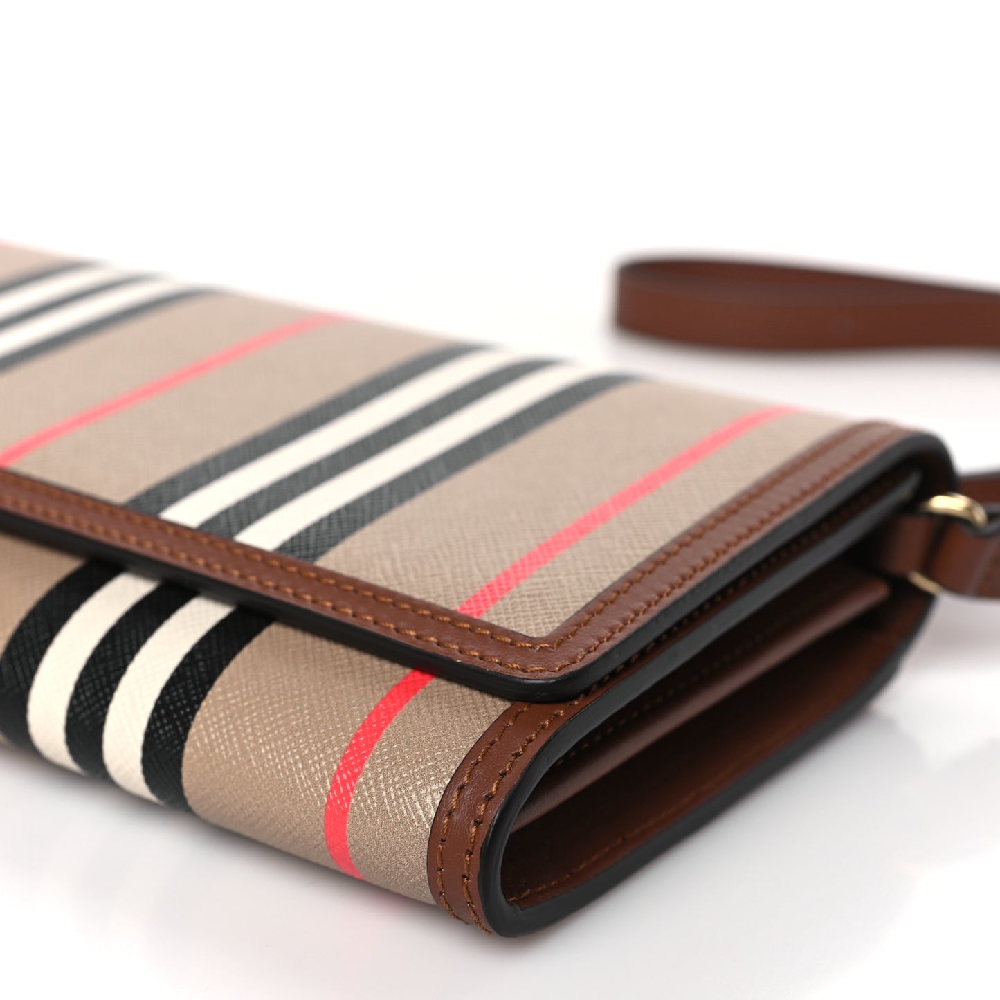 E-Canvas Icon Stripe Hannah Wallet With Detachable Strap Archive Beige Tan