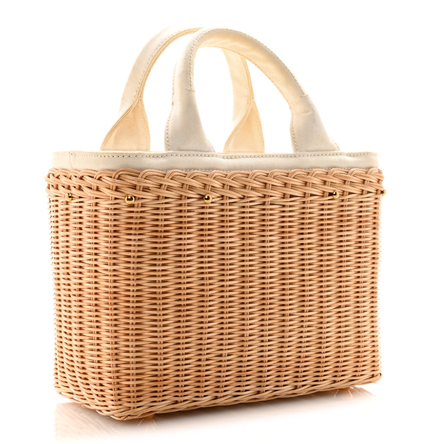 Prada Canvas Wicker Shoulder Bag White Tan 3 of 11