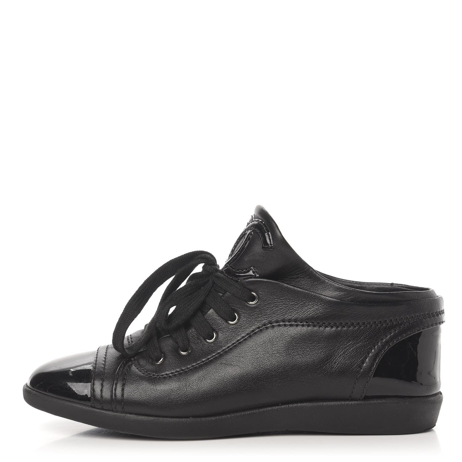 Chanel Lambskin Patent Cap Toe CC Sneakers 36.5 Black 1 of 9