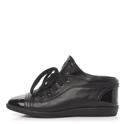 Chanel Lambskin Patent Cap Toe CC Sneakers 36.5 Black 1 of 9