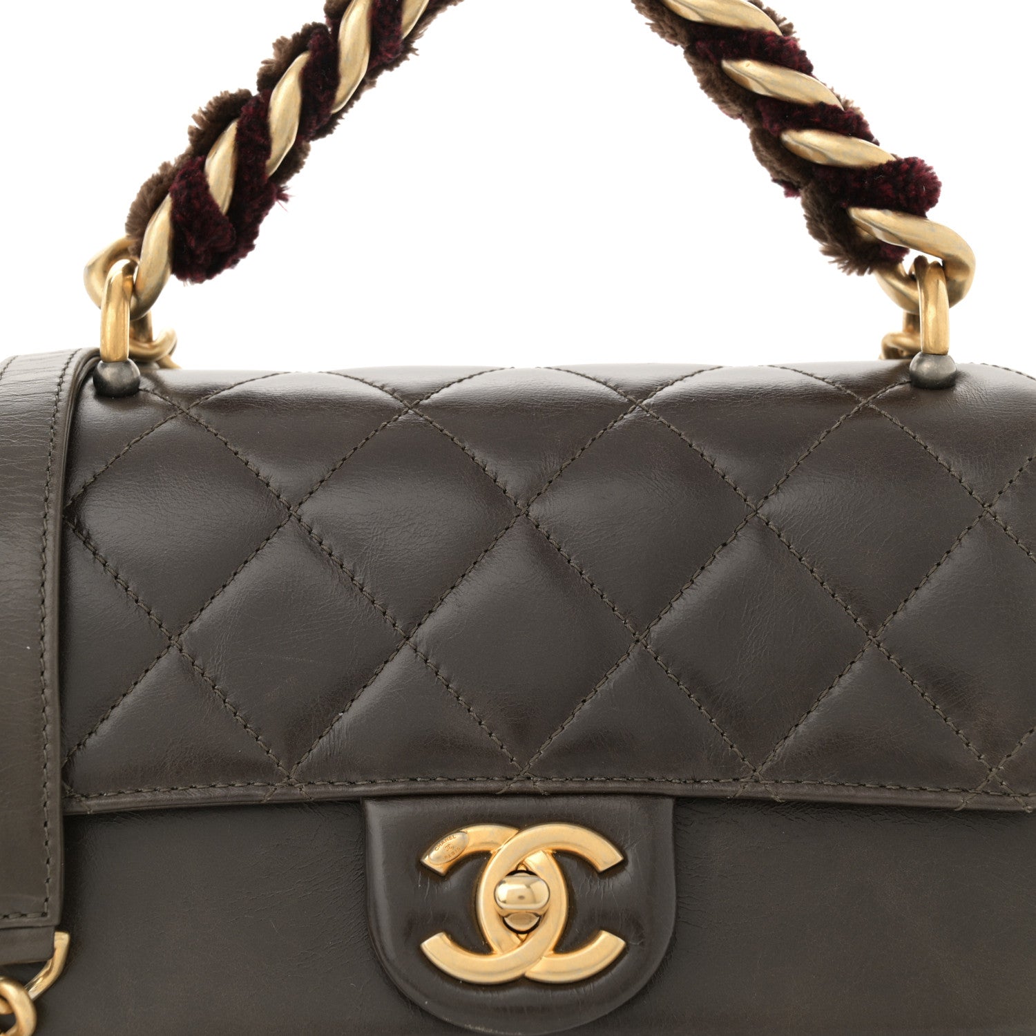 Chanel Iridescent Calfskin Quilted Small Straight Lined Flap Khaki 8 of 11
