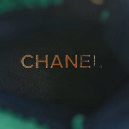 Chanel Suede Calfskin Velvet Quilted CC Combat Boots 38.5 Navy Green Black 6 of 12