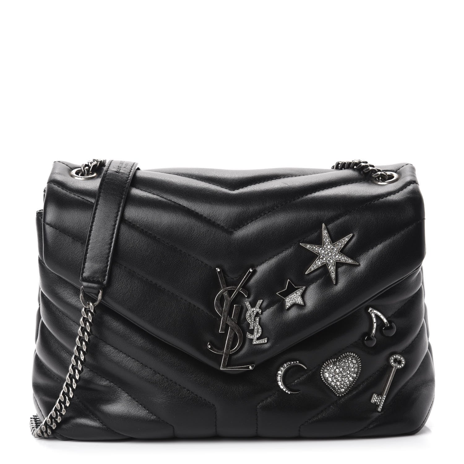 Saint Laurent Calfskin Y Quilted Monogram Small Charm Loulou Chain Satchel Black 1 of 11