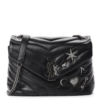 Saint Laurent Calfskin Y Quilted Monogram Small Charm Loulou Chain Satchel Black 1 of 11