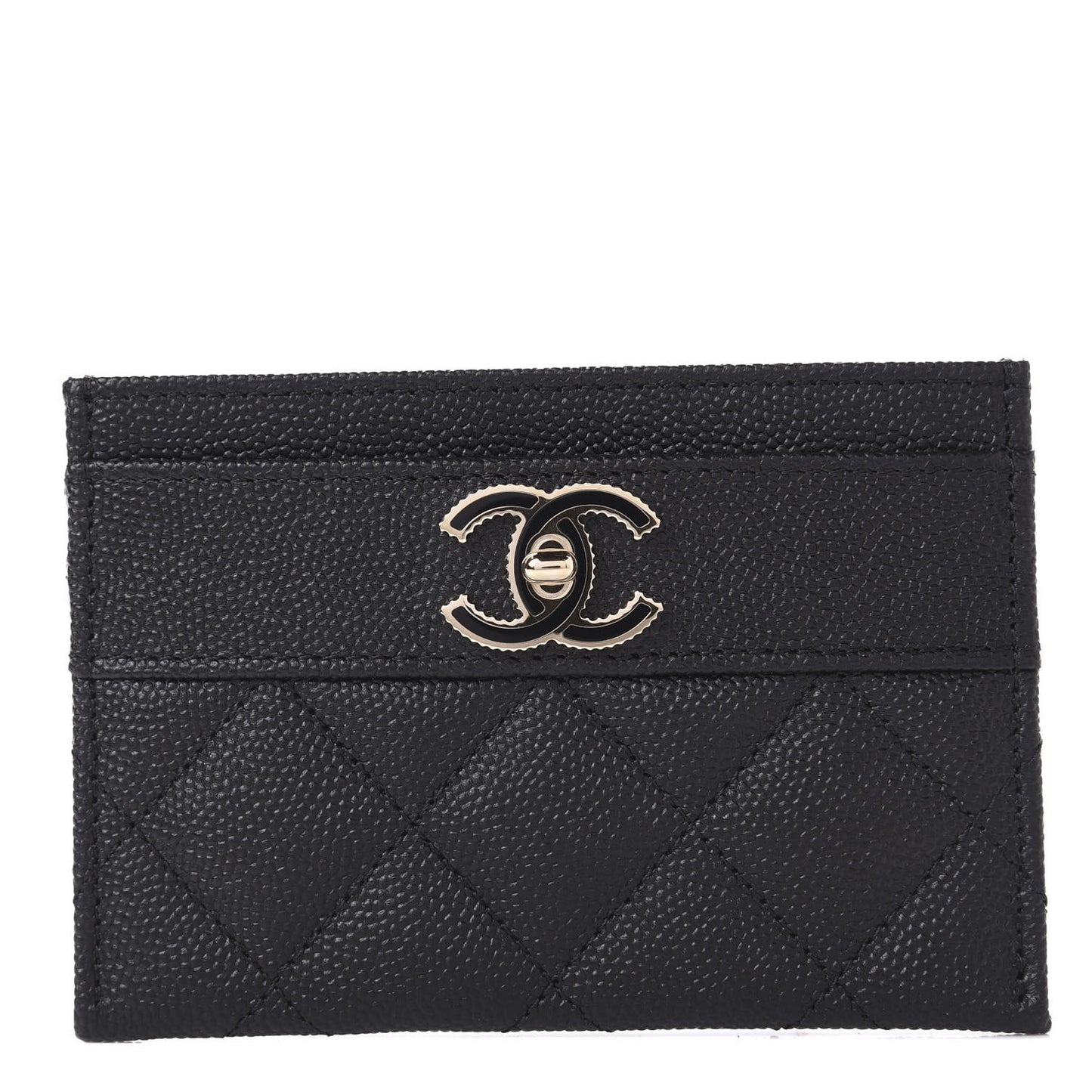 Caviar Quilted Vintage Mademoiselle Card Holder Black