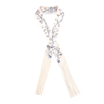 Hermes Silk Calfskin Les Cles A Pois Fringed Twilly Creme Gris Perle Multicolor 1 of 4