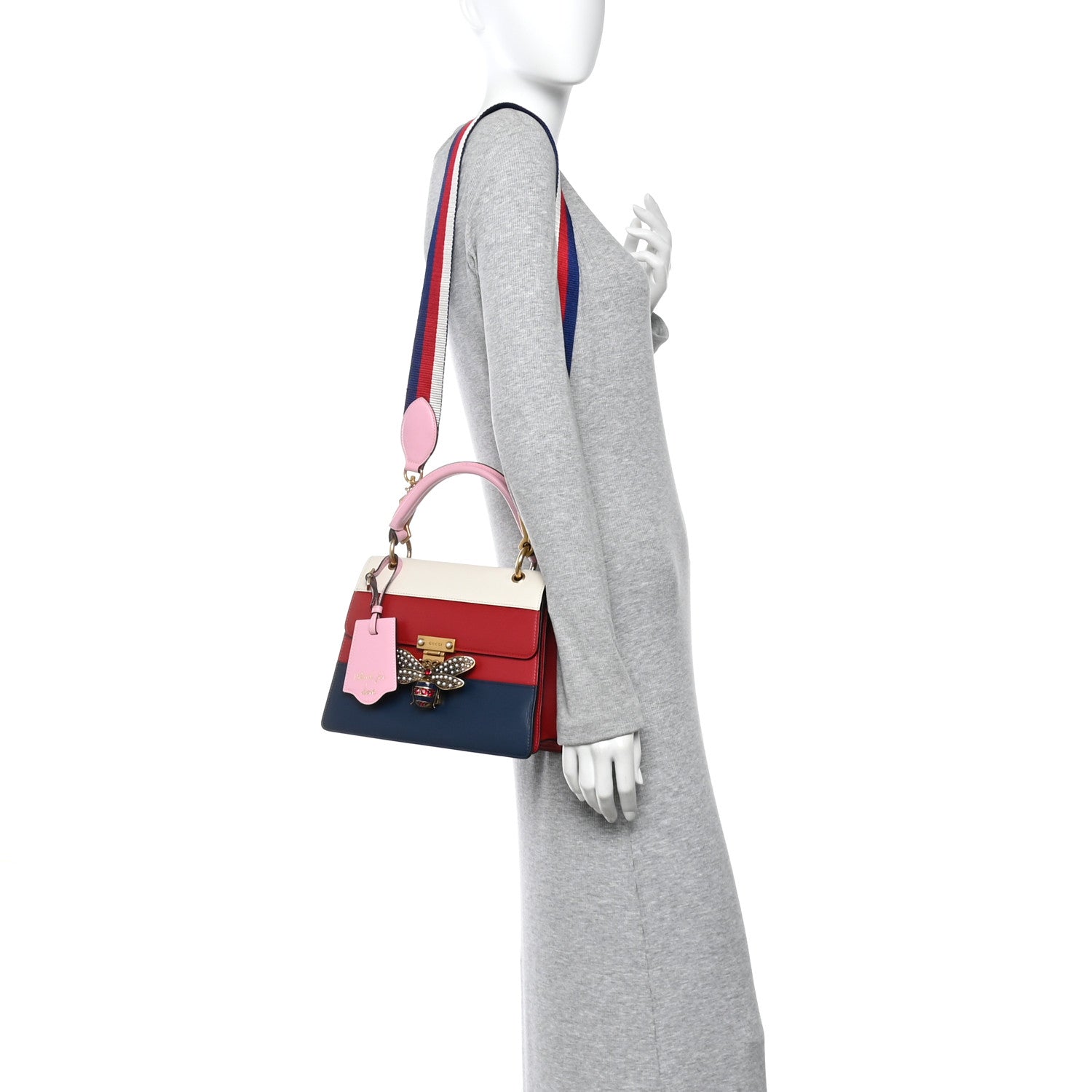 Gucci Calfskin Sylvie Web Small Queen Margaret Top Handle Bag Blue Agata Hibiscus Red Mystic White Sugar Pink 3 of 11