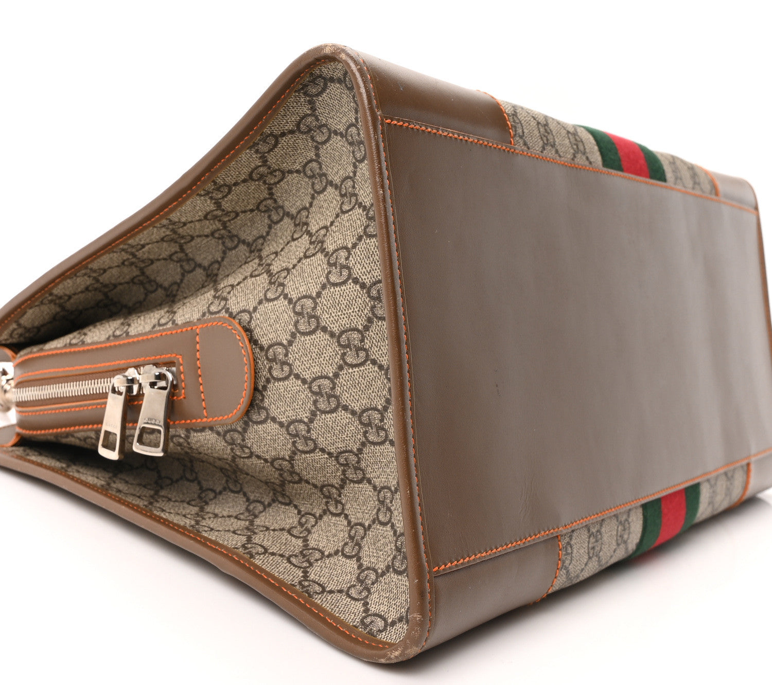 Gucci GG Supreme Monogram Medium Web Duffle Beige Brown Orange 8 of 10