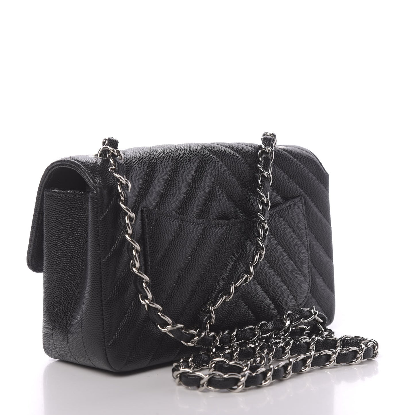 Caviar Chevron Quilted Mini Rectangular Flap Black