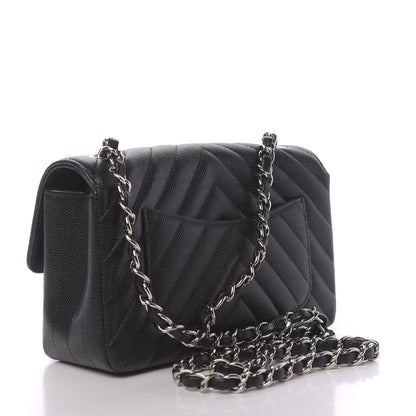 Chanel Caviar Chevron Quilted Mini Rectangular Flap Black 3 of 10