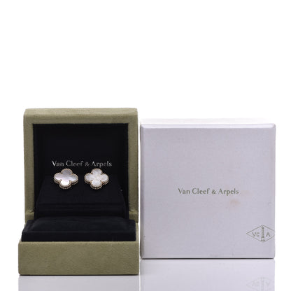 Van Cleef & Arpels 18K Yellow Gold Mother of Pearl Vintage Alhambra Earrings 6 of 6