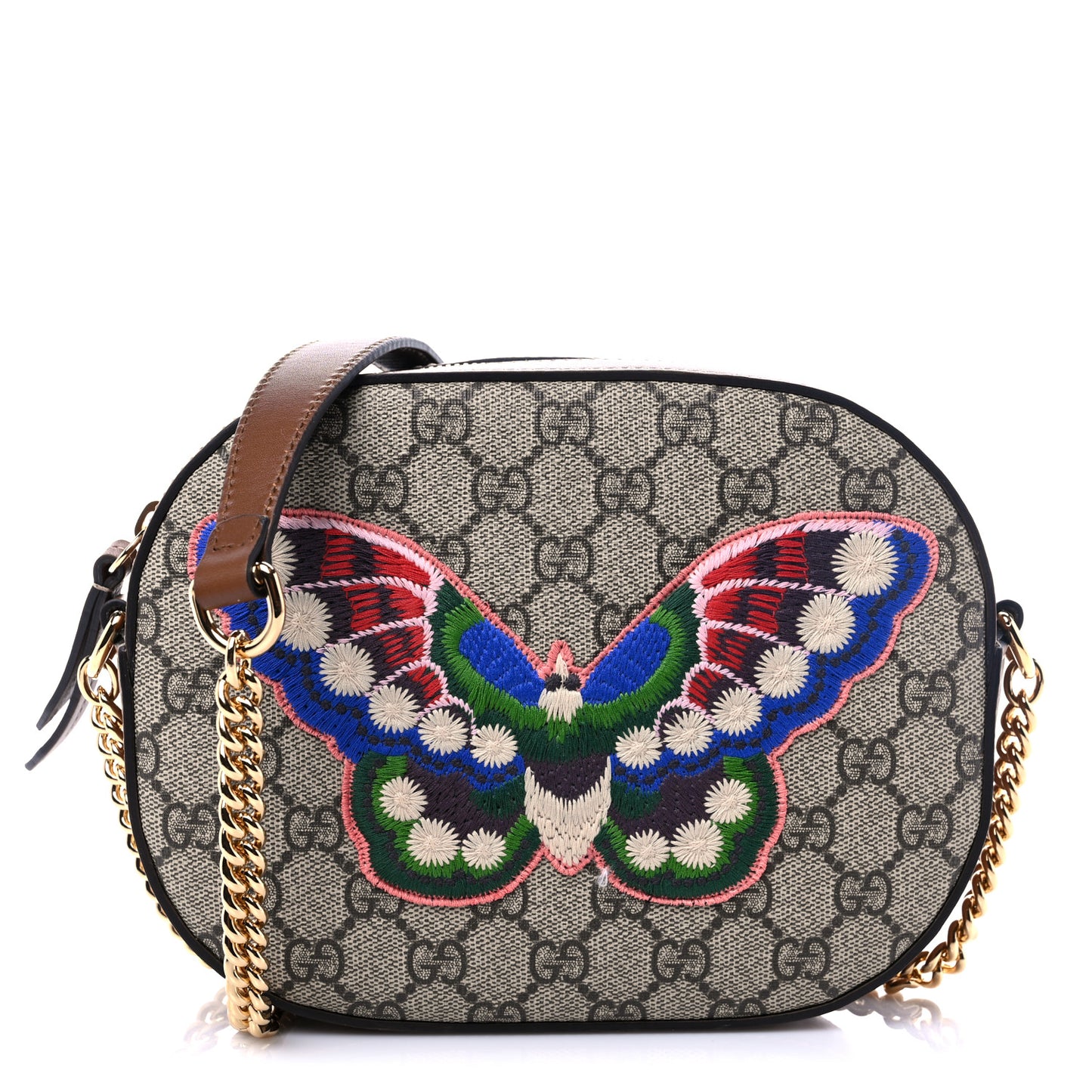 GG Supreme Monogram Butterfly Embroidered Mini Chain Shoulder Bag Beige Tuscany