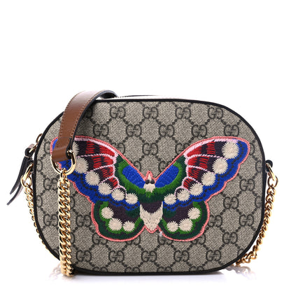 Gucci GG Supreme Monogram Butterfly Embroidered Mini Chain Shoulder Bag Beige Tuscany 1 of 7