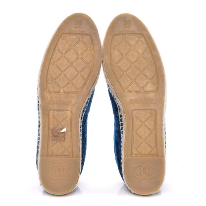 Chanel Velvet Grosgrain Quilted Camellia CC Espadrilles 38 Navy Black 6 of 12