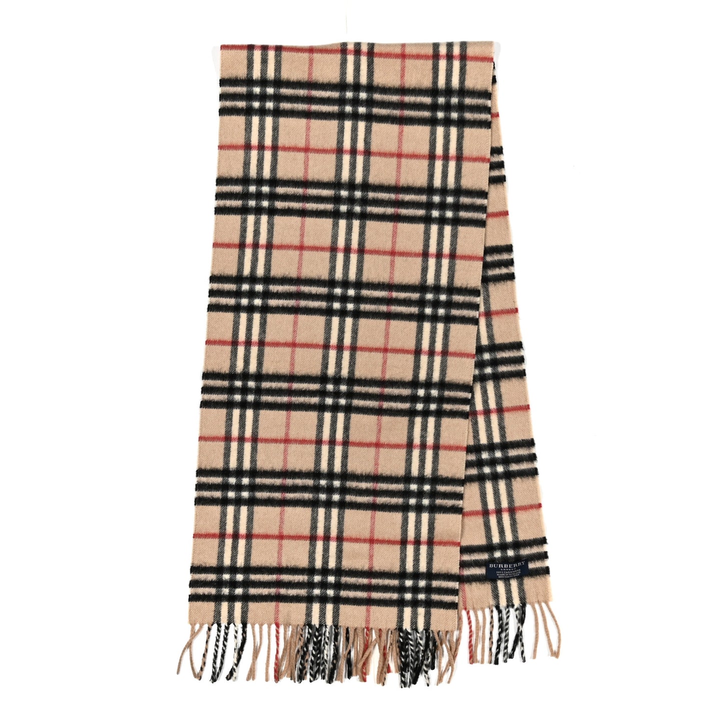 Cashmere Check Fringe Scarf Archive Beige
