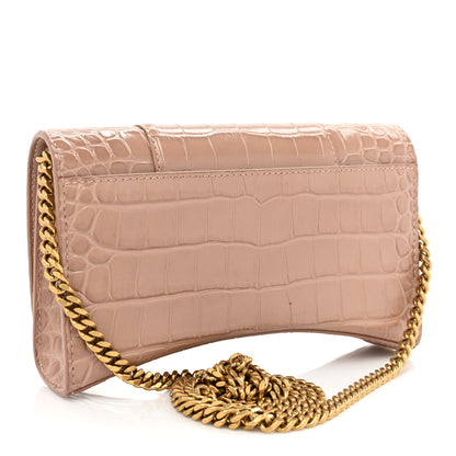 Balenciaga Shiny Calfskin Crocodile Embossed Hourglass Chain Bag Nude Beige 3 of 20