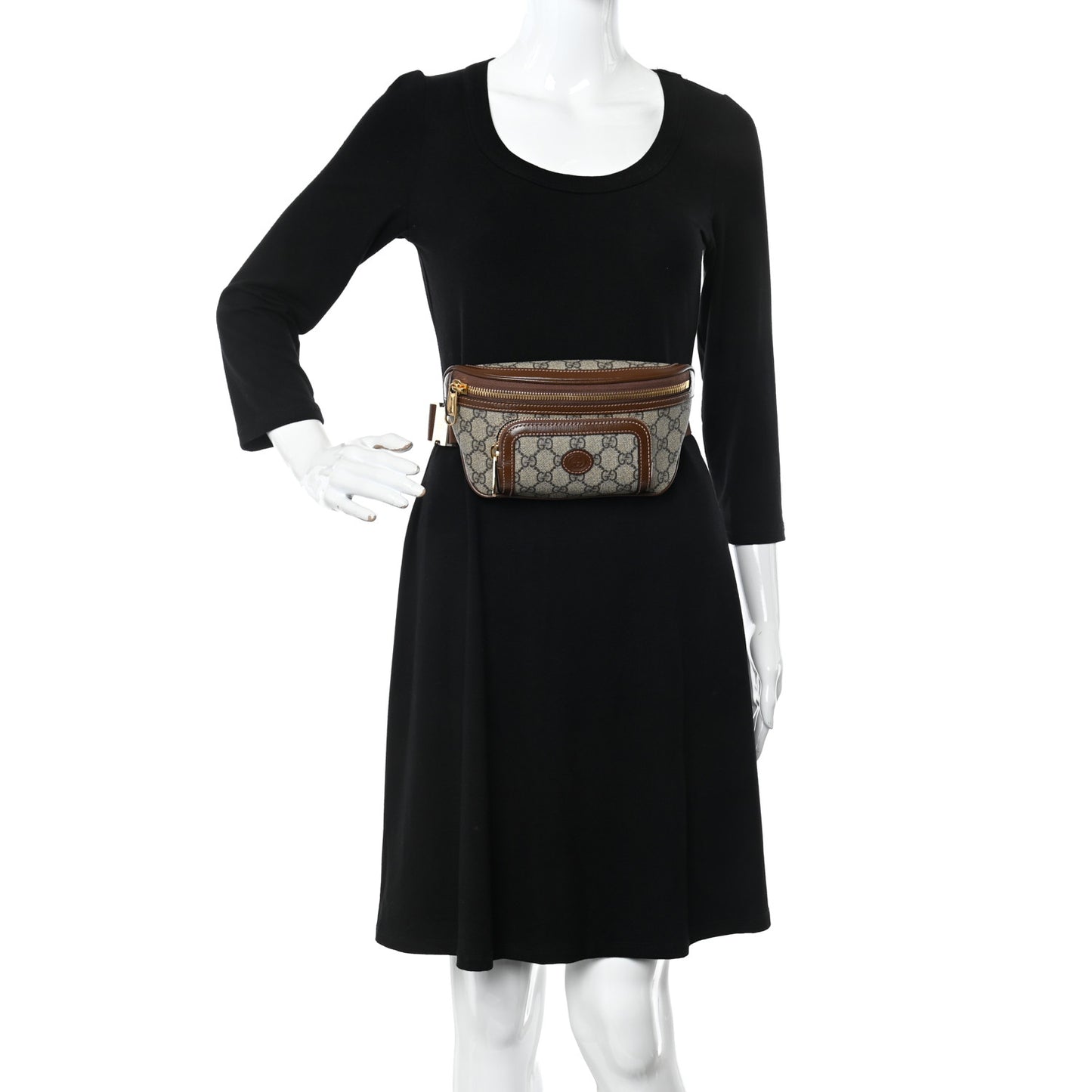 GG Supreme Monogram Textured Calfskin Retro Interlocking G Belt Bag Beige Ebony Brown Sugar
