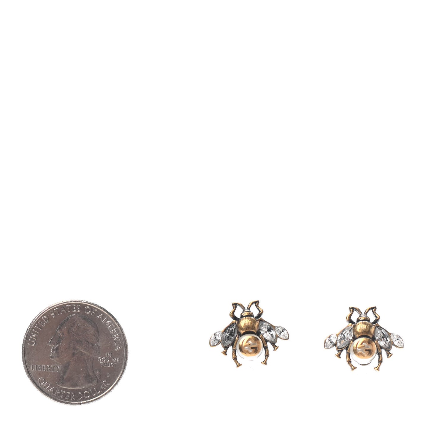 Crystal Pearl GG Bee Earrings Gold