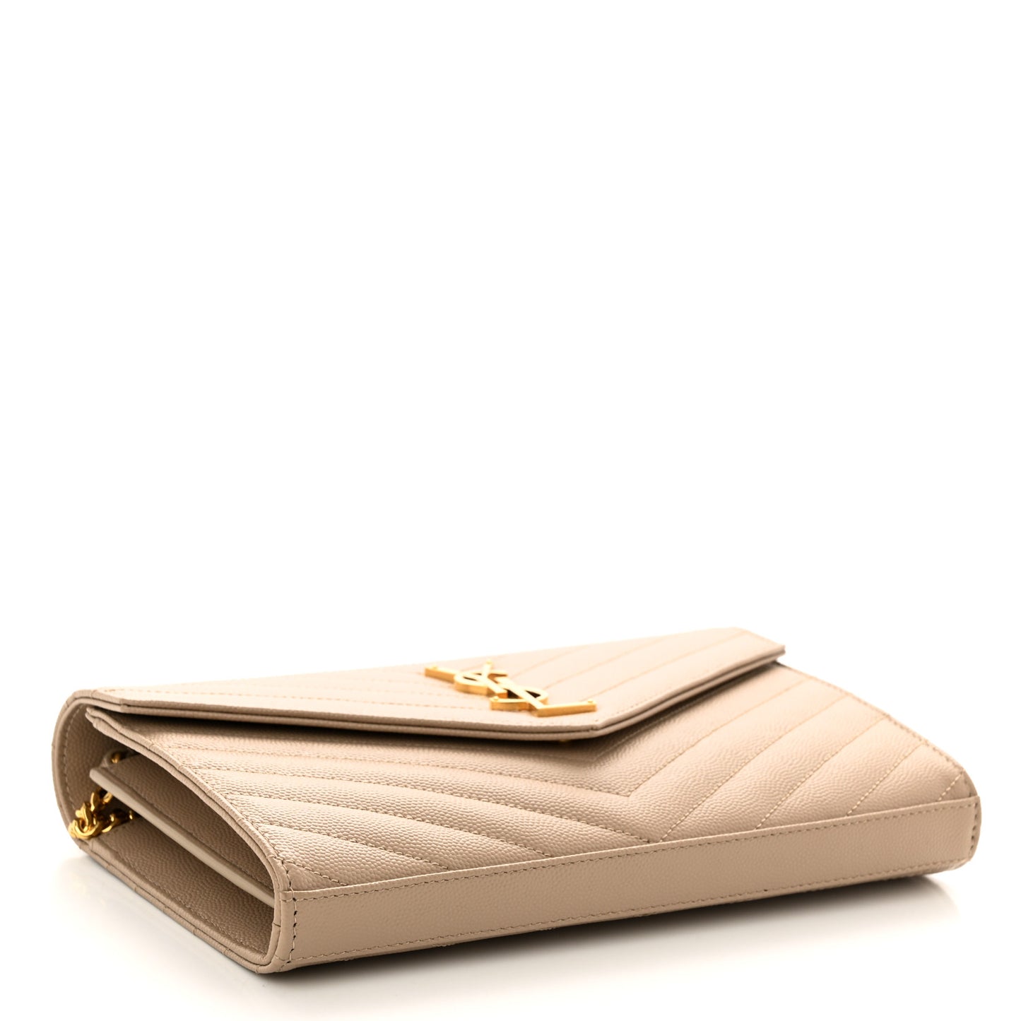 Grain De Poudre Matelasse Chevron Monogram Chain Wallet Dark Beige
