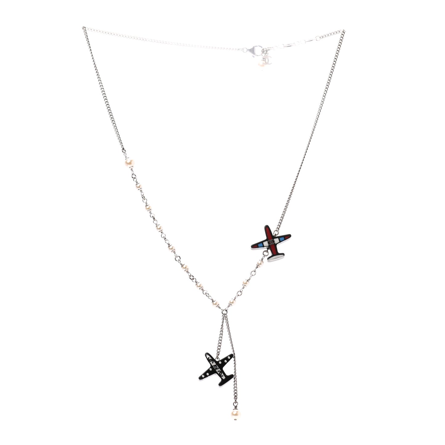 Resin Pearl Striped Airplane Necklace Black White Multi