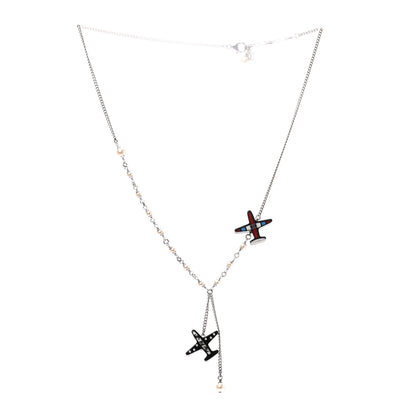 Chanel Resin Pearl Striped Airplane Necklace Black White Multi 3 of 5