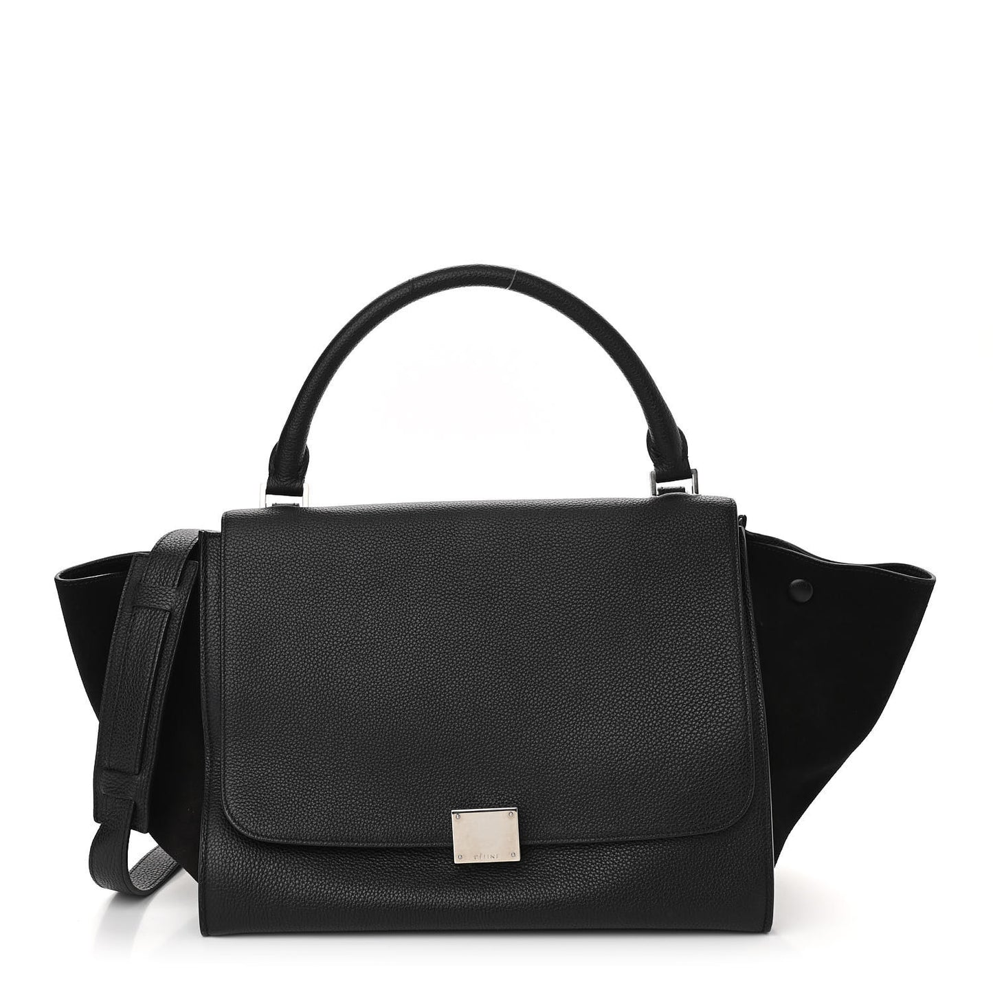 Drummed Calfskin Suede Small Trapeze Black