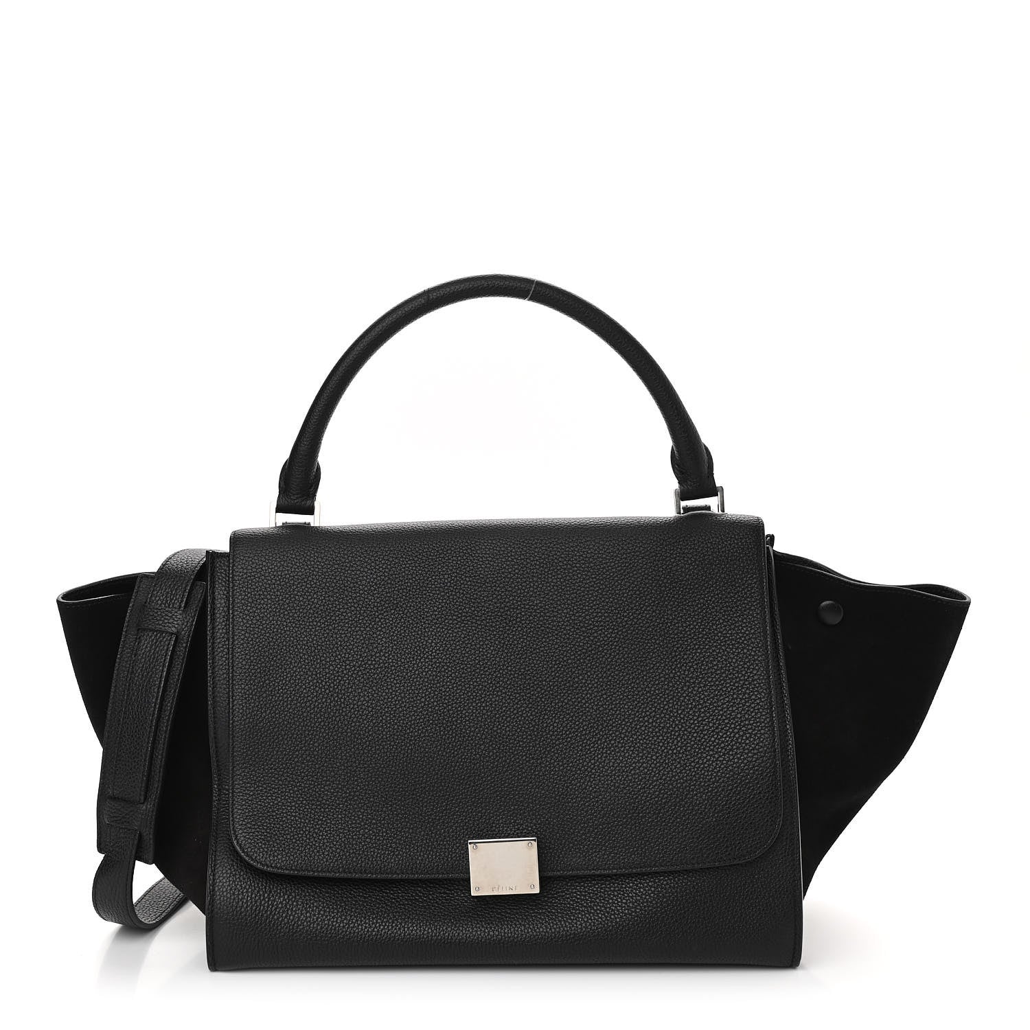 Celine Drummed Calfskin Suede Small Trapeze Black 1 of 8