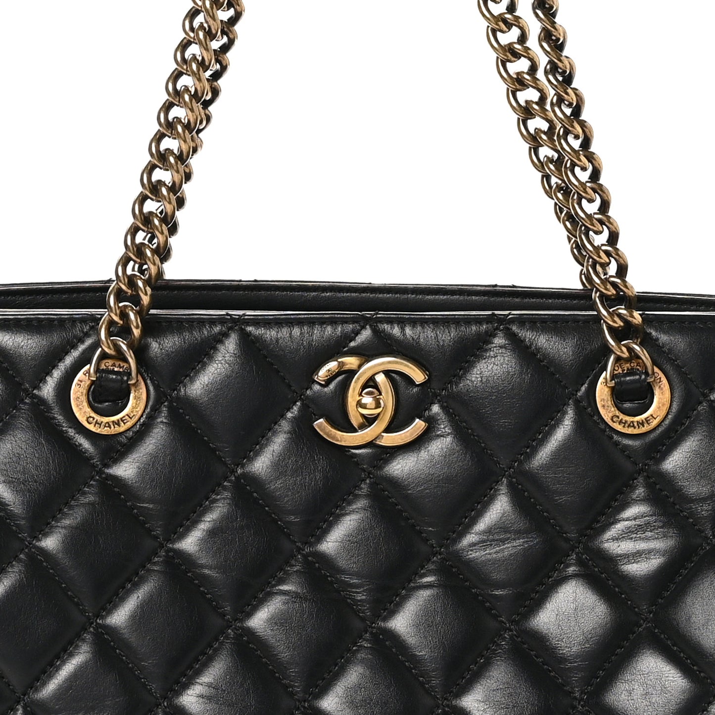 Calfskin Quilted Small Perfect Edge Tote Black