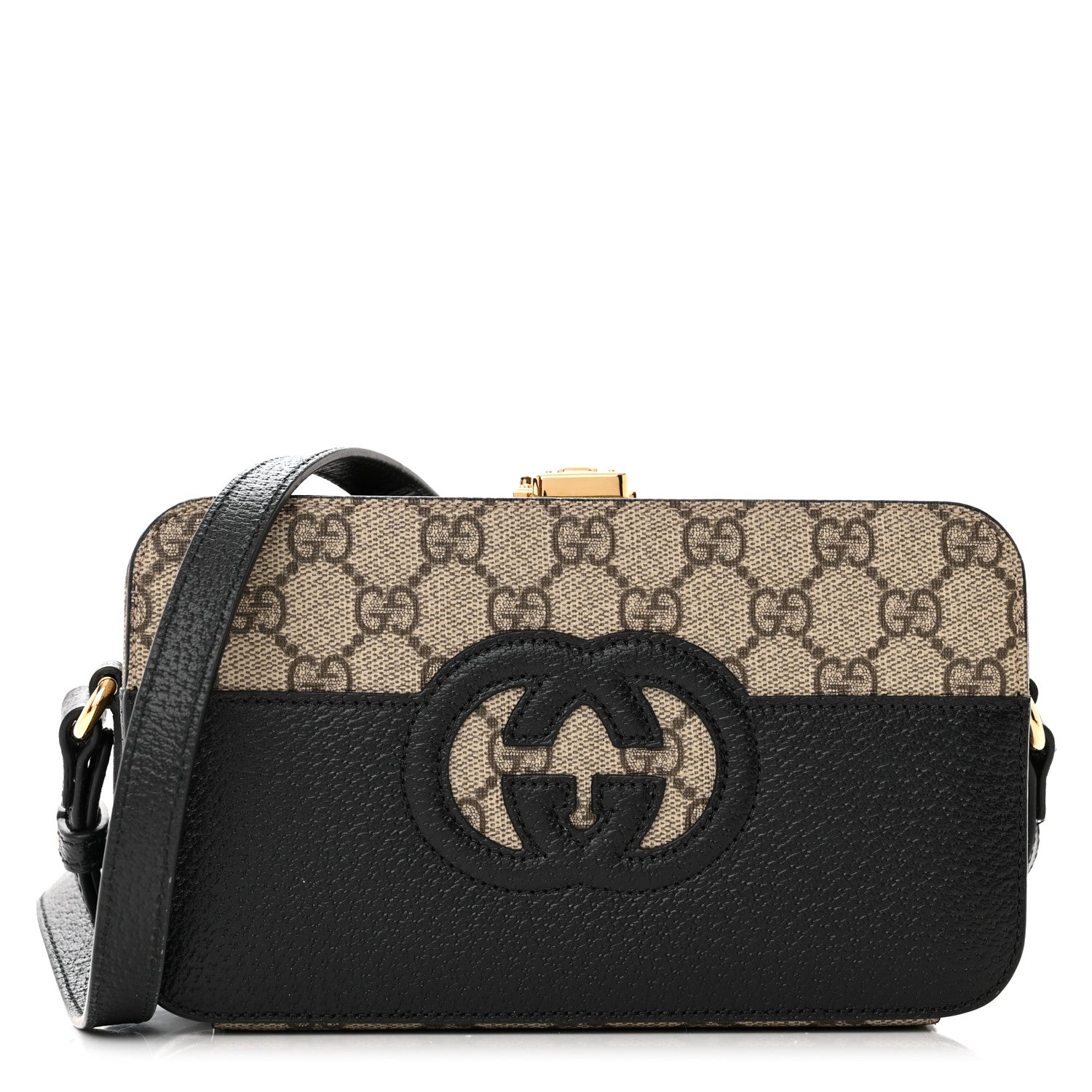 Gucci GG Supreme Monogram Textured Dollar Calfskin Mini New Basket Shoulder Bag Beige Ebony Black 1 of 11