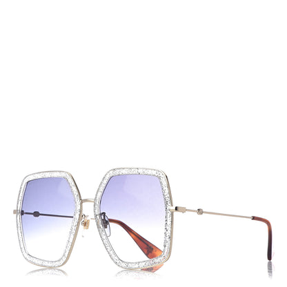 Gucci Glitter Acetate Oversize Square Frame Sunglasses GG0106S Gold 1 of 7