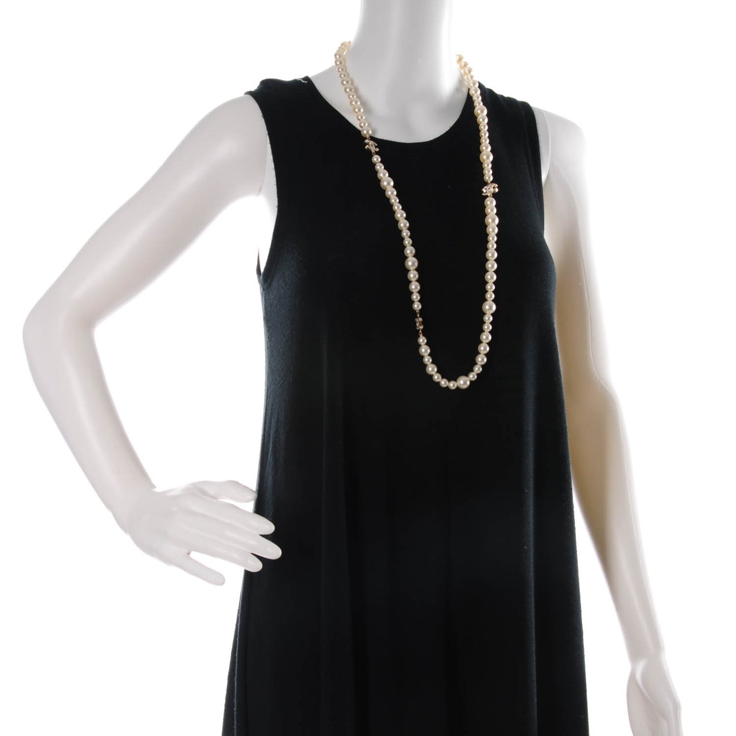 Graduated Pearl Crystal CC Long Necklace White