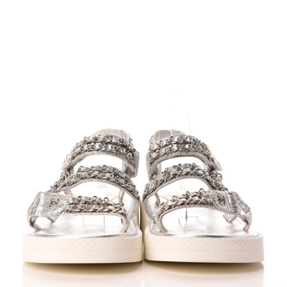 Chanel Metallic Lambskin Chain Platform Sandals 40.5 Silver 2 of 8