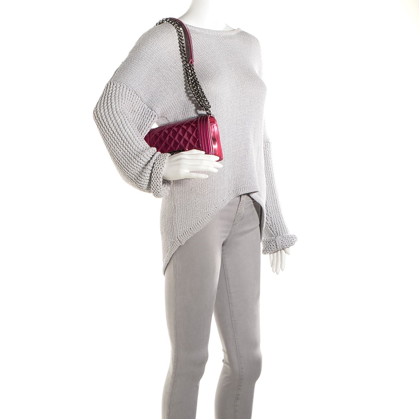 Metallic Patent Calfskin Quilted Small Boy Flap Pink
