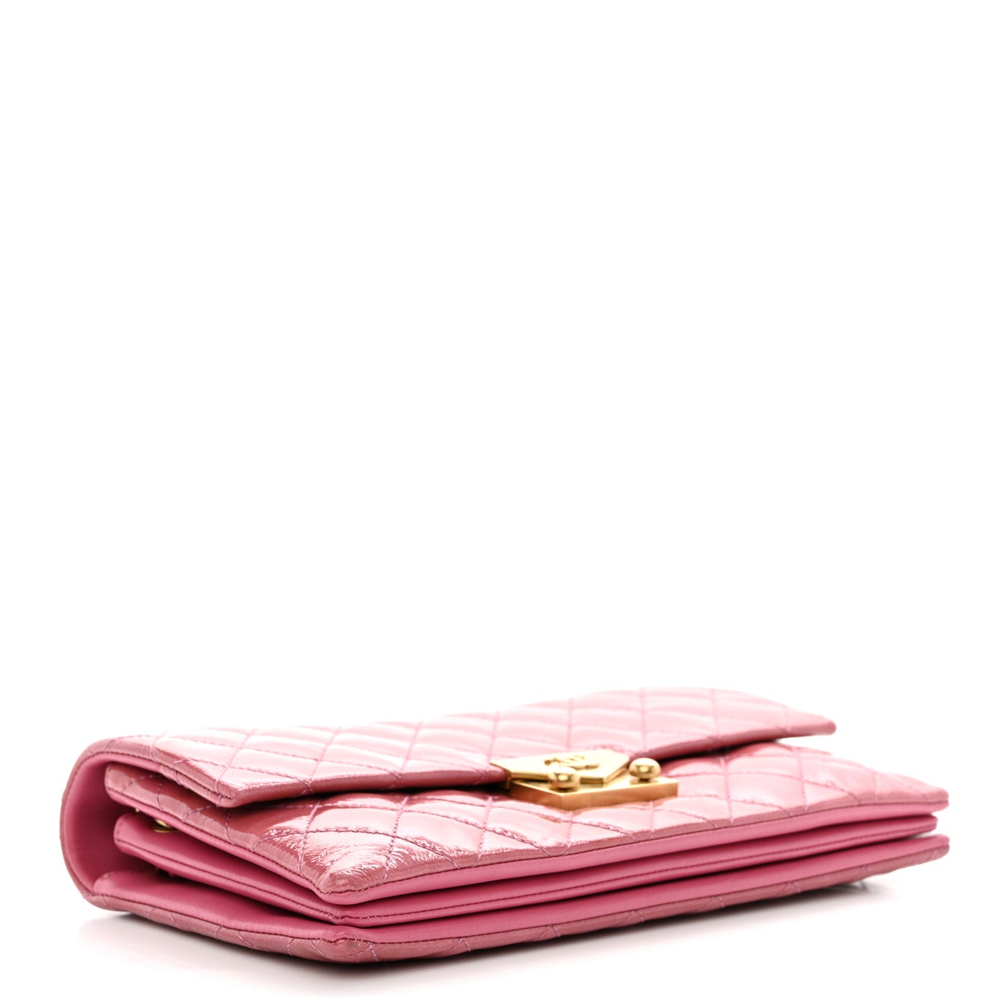 Patent Goatskin Quilted Small 3 Pocket Accordion Flap Pink