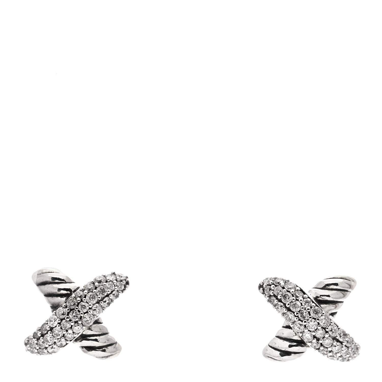 David Yurman Sterling Silver Diamond 8mm X Earrings 1 of 4