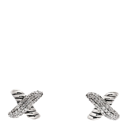 David Yurman Sterling Silver Diamond 8mm X Earrings 1 of 4