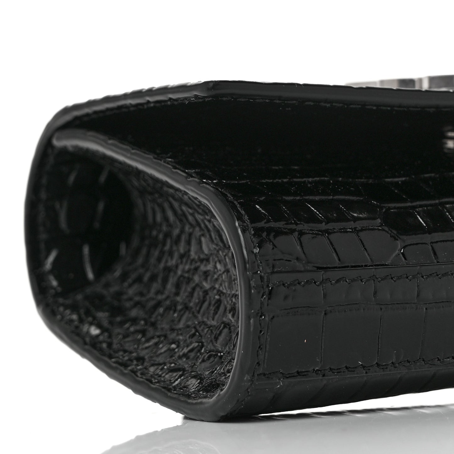 Calfskin Crocodile Embossed Monogram Kate Belt Bag Black