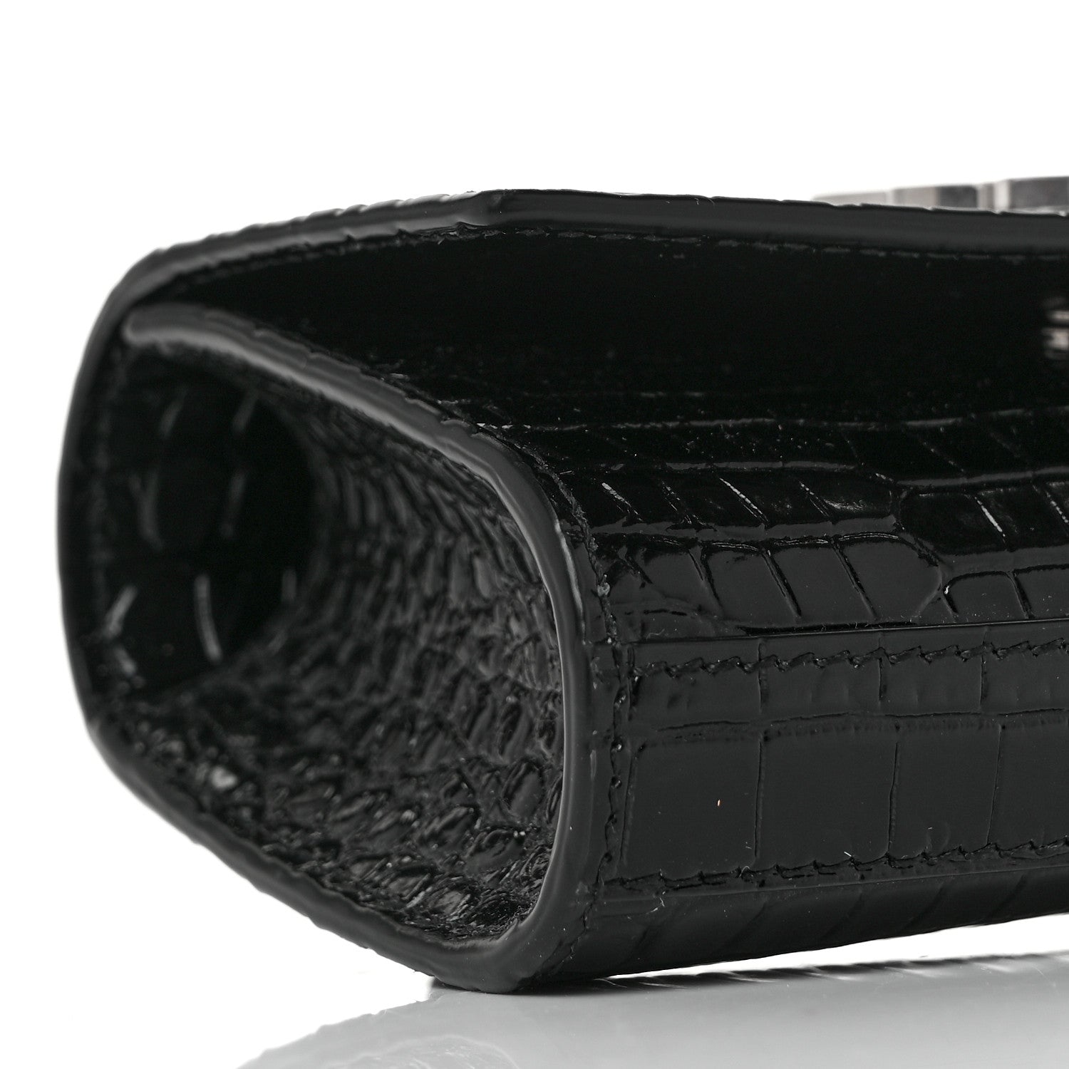 Saint Laurent Calfskin Crocodile Embossed Monogram Kate Belt Bag Black 7 of 8