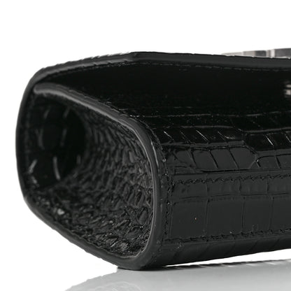 Saint Laurent Calfskin Crocodile Embossed Monogram Kate Belt Bag Black 7 of 8