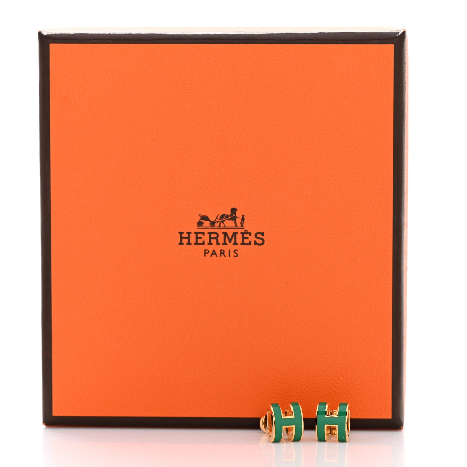 Hermes Gold Lacquered Mini Pop H Earrings Malachite 7 of 7