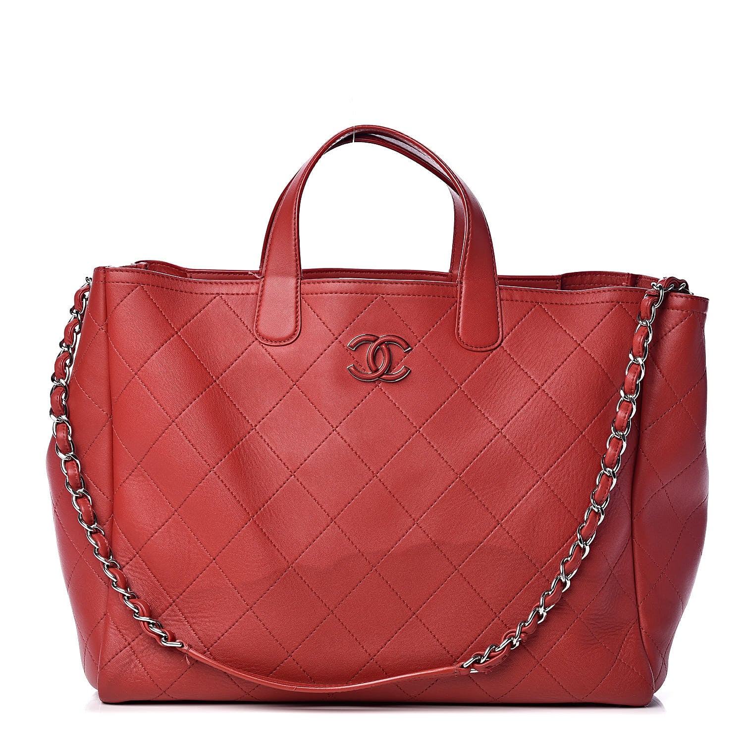 Chanel Lambskin Stitched Large Shopping Tote Red 1 of 19