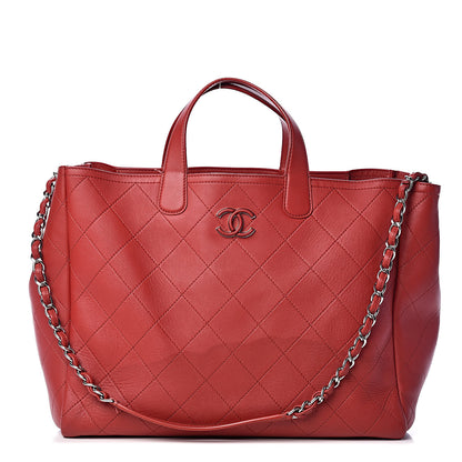 Chanel Lambskin Stitched Large Shopping Tote Red 1 of 19