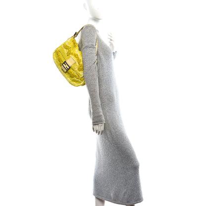 Fendi Rolling Stone Vitello Seta Bead Embroidered Mama Baguette Giallo 2 of 11